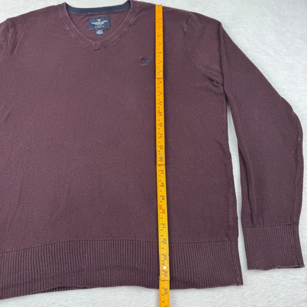American Eagle V-Neck Sweater Mens Medium Burgundy Classic Fit Cotton Pullover